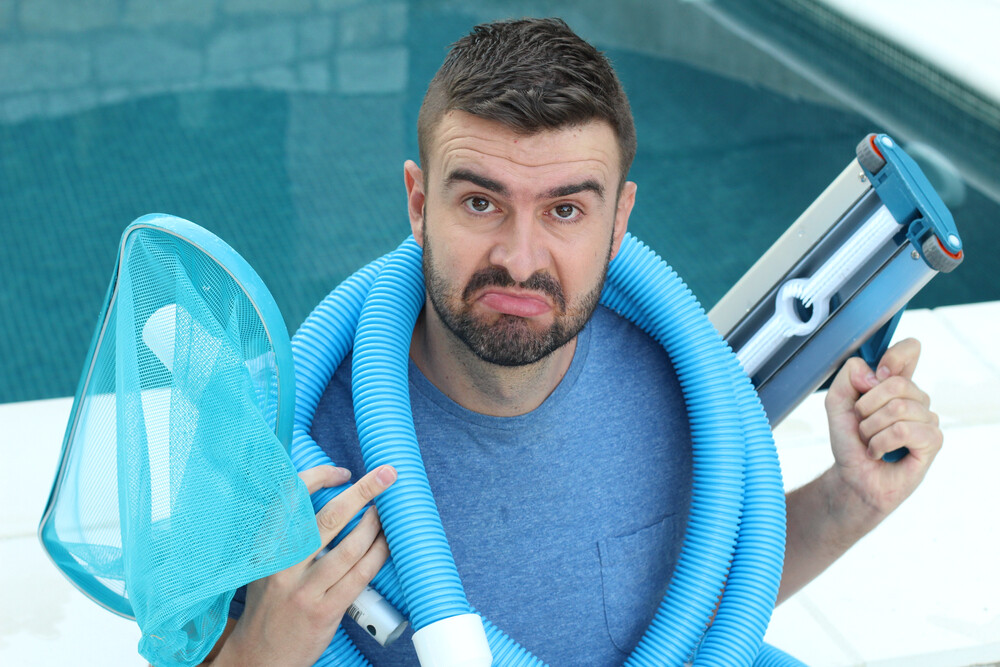 Man looking confused on pool maintenance